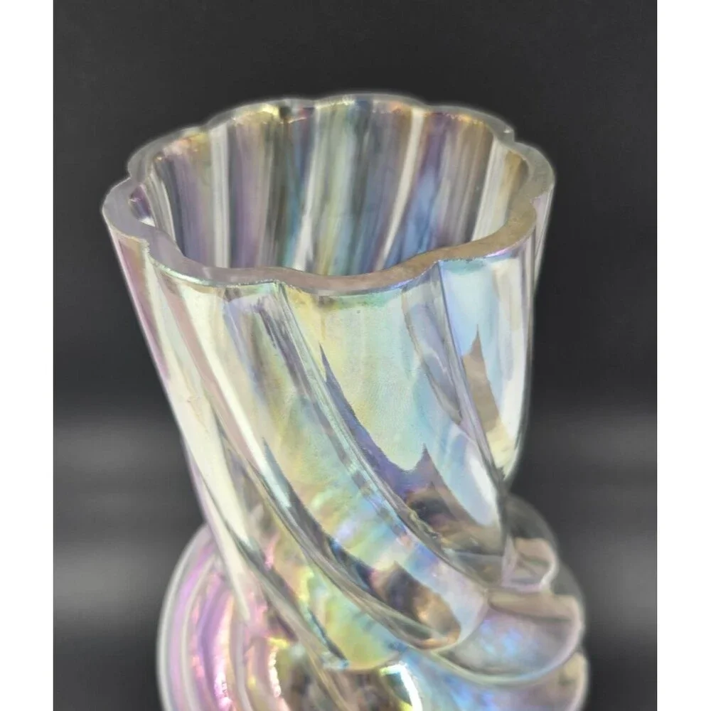 Lg 11” Anthropologie Twisted Iridescent Art Glass Vase Hand Blown Stunning Decor